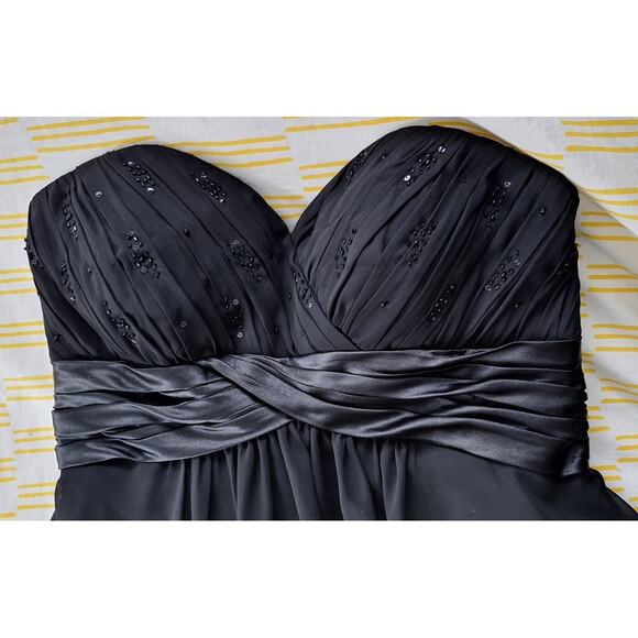 BILL LEVKOFF Strapless Sweetheart Chiffon Empire Waist Full Gown Dress Black 14 - Picture 7 of 10